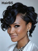 Lace front 13x4 Pixie wig quick weave black 100% Human Hair