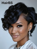Lace front 13x4 Pixie wig quick weave black 100% Human Hair