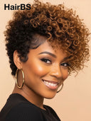 Pixie wig lace front 13x4 brown highlight curly wave 100% Human Hair 