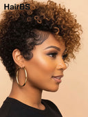 Pixie wig lace front 13x4 brown highlight curly wave 100% Human Hair 