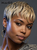 Glueless Wig pixie cut machine made honey highlight 100% Human Hair