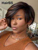 Pixie wig straight Glueless wig side part machine made 100% Human Hair