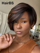 Pixie wig straight Glueless wig side part machine made 100% Human Hair