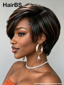 Pixie wig straight Glueless wig side part machine made 100% Human Hair