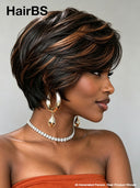 Pixie wig straight Glueless wig side part machine made 100% Human Hair