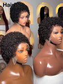 Pixie cut Wig Lace front 13x4 black ready to go curly wave 100% Human Hair