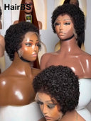 Pixie cut Wig Lace front 13x4 black ready to go curly wave 100% Human Hair