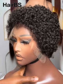 Pixie cut Wig Lace front 13x4 black ready to go curly wave 100% Human Hair
