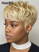 Glueless wig pixie cut wig quick weave blonde 100% Human Hair