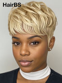 Glueless wig pixie cut wig quick weave blonde 100% Human Hair