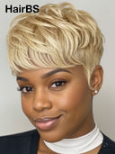 Glueless wig pixie cut wig quick weave blonde 100% Human Hair