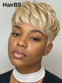 Glueless wig pixie cut wig quick weave blonde 100% Human Hair