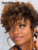 Glueless wig pixie cut wig curly weave brown highlight 100% Human Hair