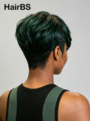Full lace wig green Highlight Pixie side part