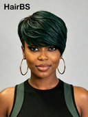 Full lace wig green Highlight Pixie side part