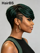 Full lace wig green Highlight Pixie side part
