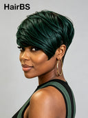 Full lace wig green Highlight Pixie side part