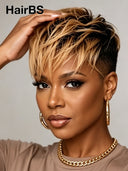 Pixie wig straight machine made ready to go honey 100% Human Hair