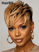 Pixie wig straight machine made ready to go honey 100% Human Hair