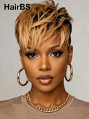 Pixie wig straight machine made ready to go honey 100% Human Hair