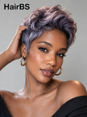 Pixie Cut wig Purple Straight 13x4 Lace 100% Human Hair