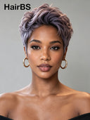 Pixie Cut wig Purple Straight 13x4 Lace 100% Human Hair