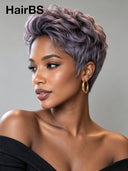 Pixie Cut wig Purple Straight 13x4 Lace 100% Human Hair