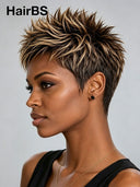 Pixie Cut wig Spiky Pixie Wig Highlight Straight 13x4 Lace 100% Human Hair