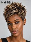 Pixie Cut wig Spiky Pixie Wig Highlight Straight 13x4 Lace 100% Human Hair