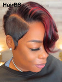 Pixie cut wig 13x6 front weave for burgundy woman 100% human hair