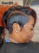 Pixie cut wig 13x6 front weave for burgundy woman 100% human hair