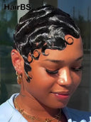 Pixie wig Lace front 13x4 wig black quick wavy wave 100% Human Hair