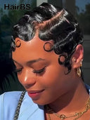 Pixie wig Lace front 13x4 wig black quick wavy wave 100% Human Hair