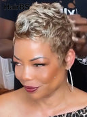 Pixie wig straight highlights 100% Human Hair