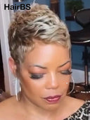 Pixie wig straight highlights 100% Human Hair