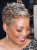 Pixie wig straight highlights 100% Human Hair