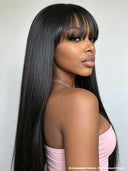 Pre-Cut Lace HD lace 30 inch 13x4 Lace Front Wig Glueless Natural Black Long Straight with bangs 100% Human Hair