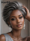 Pixie cut wig 13x6 HD Lace front Salt and Pepper 100% Human Hair 