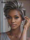Pixie cut wig 13x6 HD Lace front Salt and Pepper 100% Human Hair 