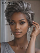 Pixie cut wig 13x6 HD Lace front Salt and Pepper 100% Human Hair 