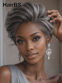 Pixie cut wig 13x6 HD Lace front Salt and Pepper 100% Human Hair 