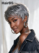 Pixie wig quick weave Salt and Pepper machine made