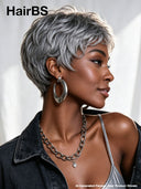 Pixie wig quick weave Salt and Pepper machine made