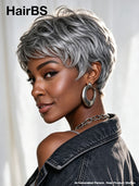 Pixie wig quick weave Salt and Pepper machine made