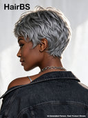 Pixie wig quick weave Salt and Pepper machine made