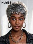 Pixie wig quick weave Salt and Pepper machine made