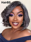 Lace front 13x4 bob wig Salt and pepper wavy 100% Human Hair 