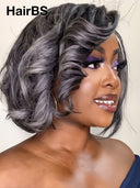 Lace front 13x4 bob wig Salt and pepper wavy 100% Human Hair 