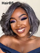 Lace front 13x4 bob wig Salt and pepper wavy 100% Human Hair 