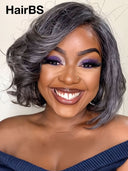 Lace front 13x4 bob wig Salt and pepper wavy 100% Human Hair 